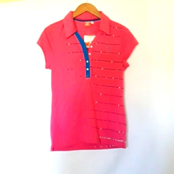 Puma Tops - Puma Golf Dotted Stripe Short Sleeve Polo Pink Size Medium